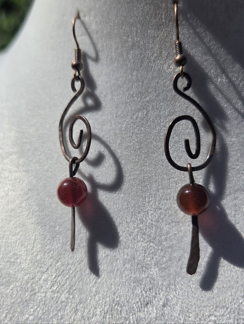 Hammered Copper Earrings With /Agate Accent